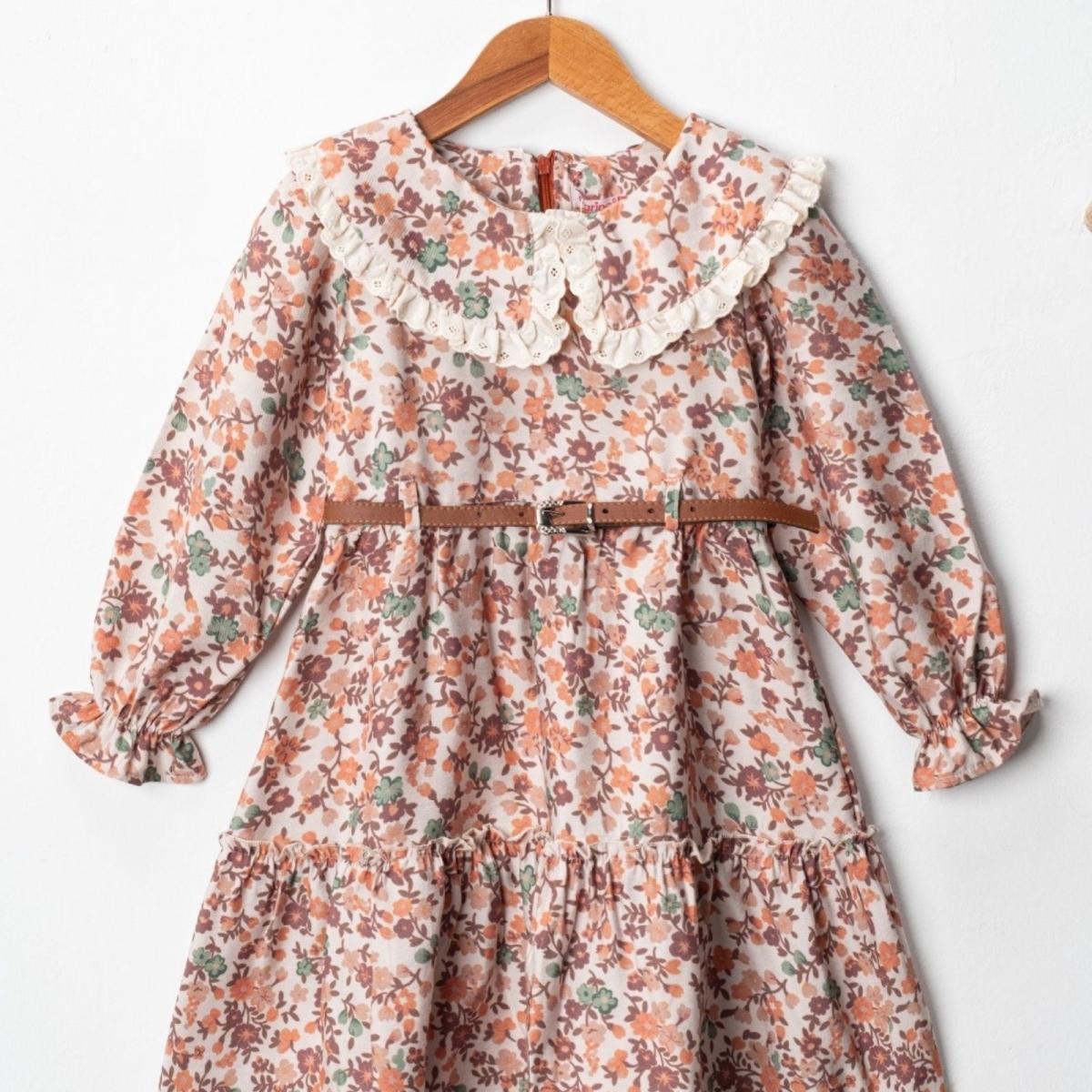 KIZ 6/9 YAŞ BASKILI SİVRİ YAKA MODAL ELBİSE