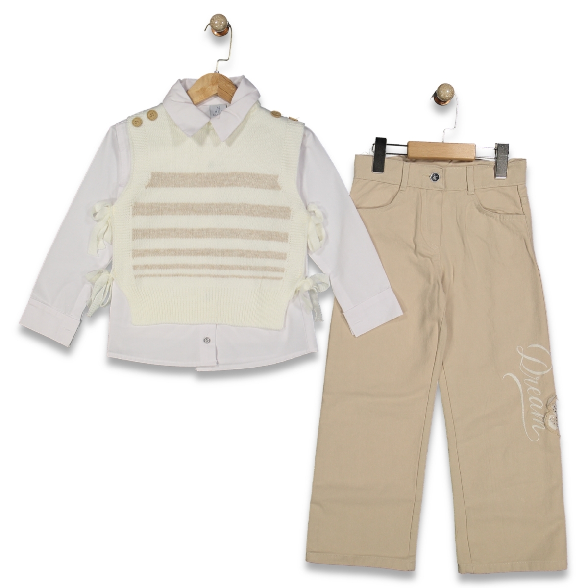 KIZ 6/9 YAŞ ÇİZGİLİ YANBAĞLAMALI TRİKO TAKIM