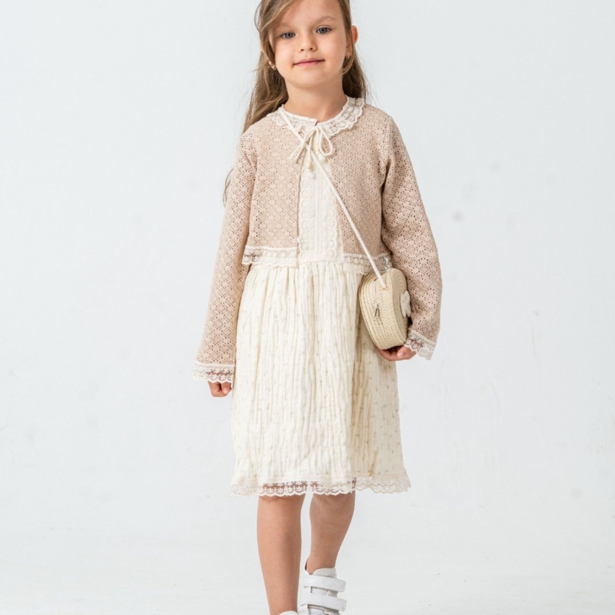 KIZ 6/9 YAŞ DANTEL TRİKO HIRKALI ELBİSE