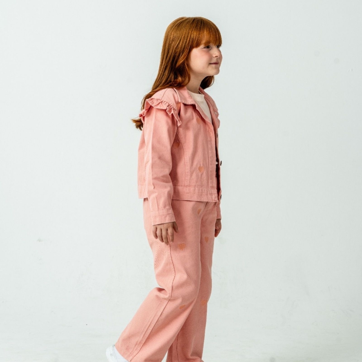 KIZ 6/9 YAŞ KALPLİ FIRFIRLI GABARDİN TAKIM