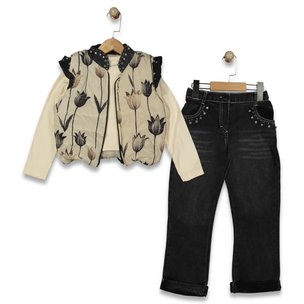 KIZ 6/9 YAŞ LALE BASKILIYELEKLİ TAKIM