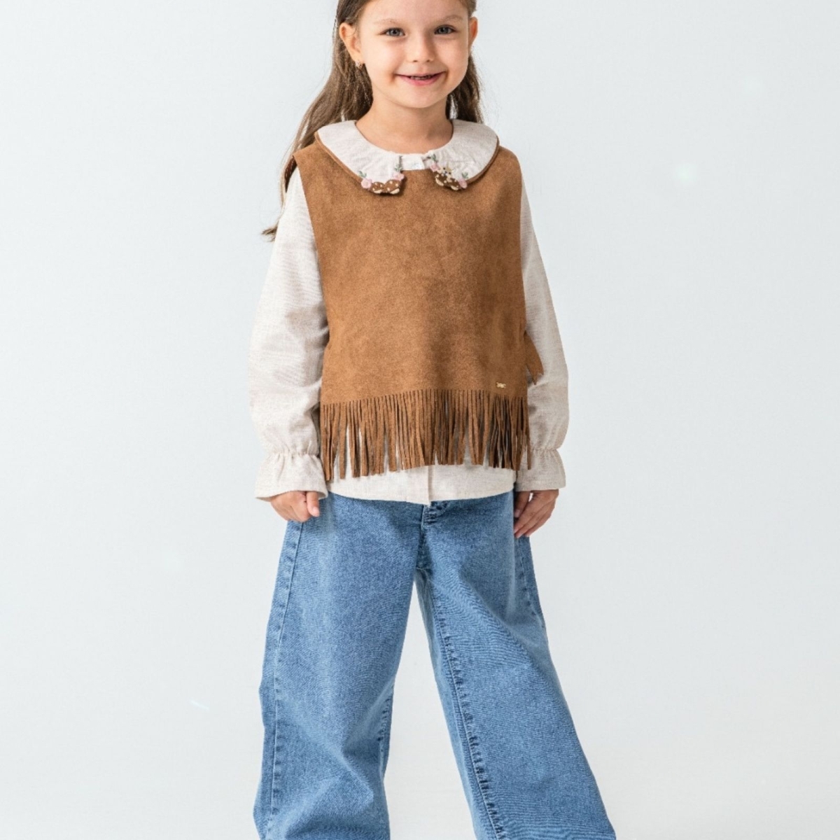 KIZ 6/9 YAŞ PÜSKÜLLÜ YELEKLİ ÜÇLÜ TAKIM