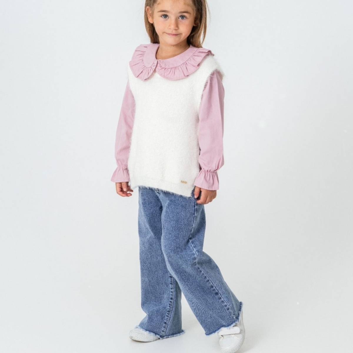 KIZ 6/9 YAŞ YAKA FIRFIRLI ÜÇLÜ TAKIM