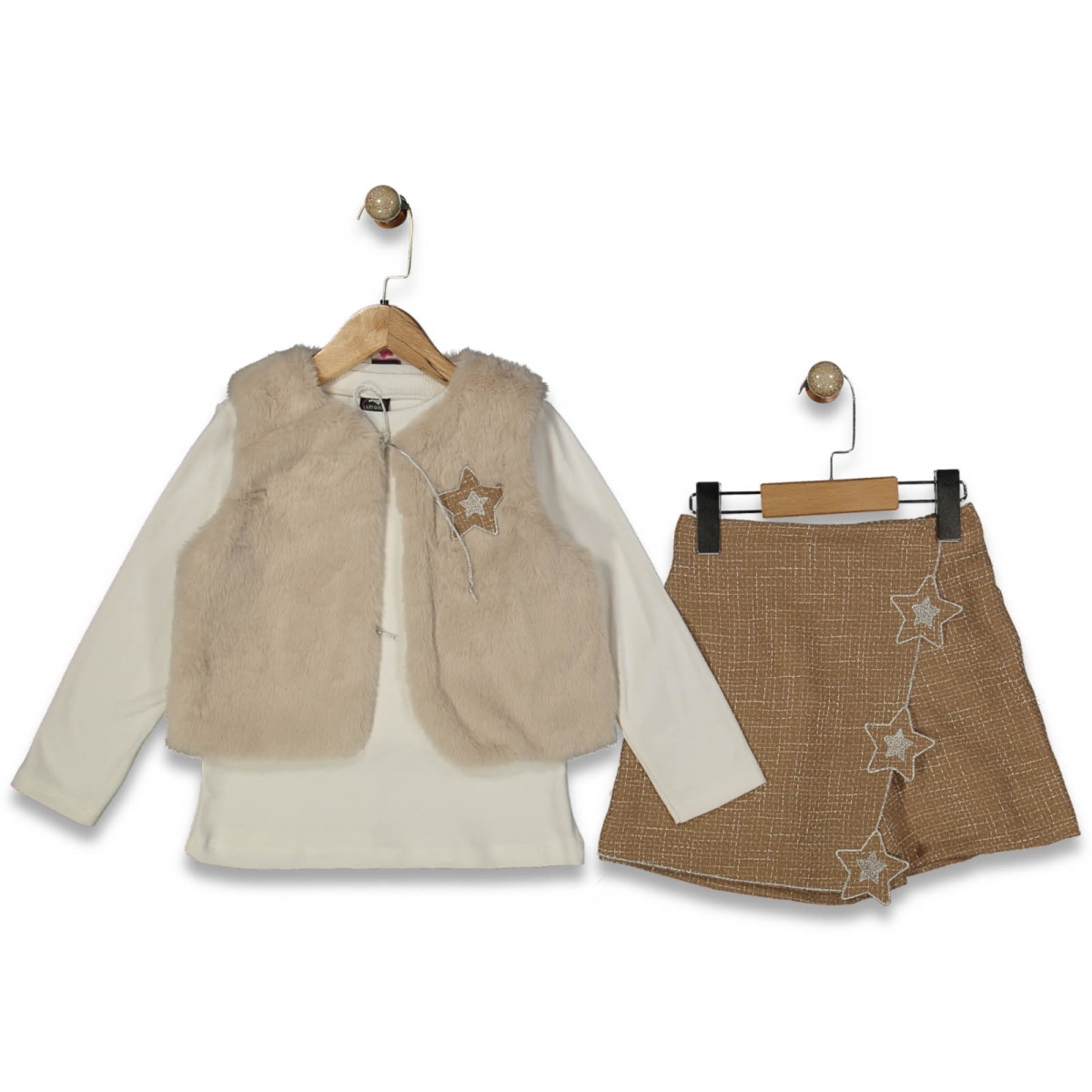 KIZ 6/9 YAŞ YELEKLİ YILDIZLI 3LU TAKIM