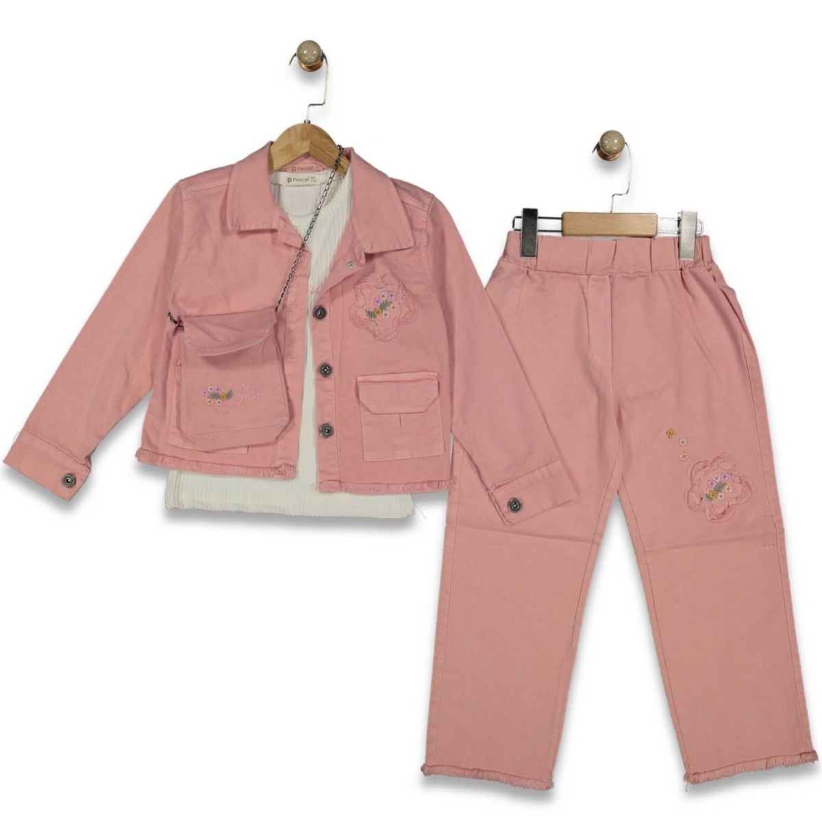 KIZ 6/9 YAŞ YILDIZ ÇİÇEKLİ ÜÇLÜ TAKIM