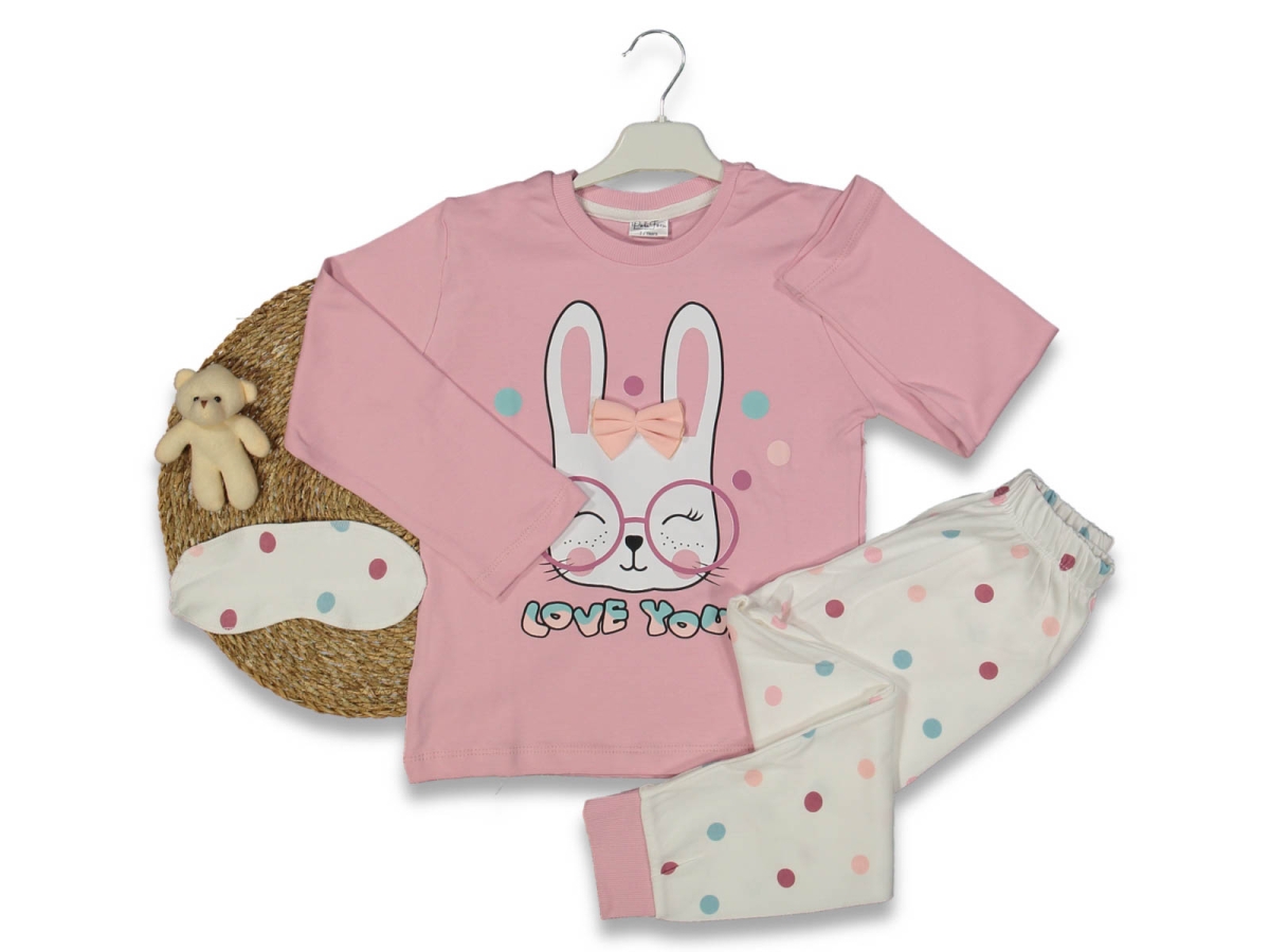 KIZ 7/10 YAŞ GÖZLÜKLÜ TAVŞAN 4LÜ SERİ PIJAMA TAKIM