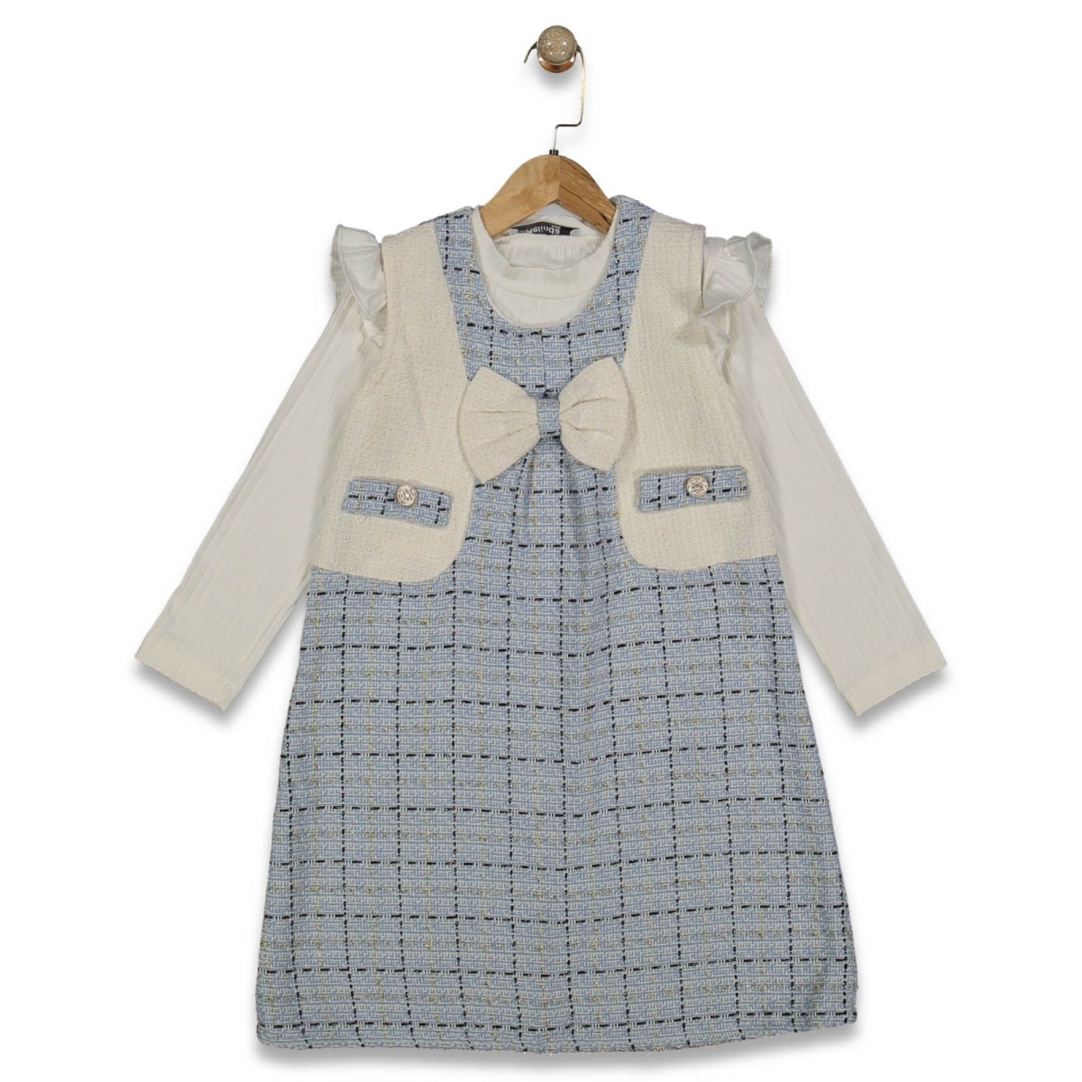 KIZ 7/10 YAŞ SİMLİ EKOSELİ ELBİSE