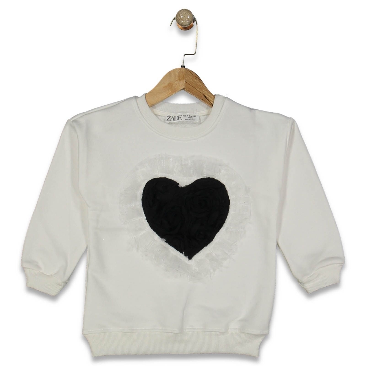 KIZ 7/11 YAŞ GÜLLÜ KALP 3 İPLİK ŞARDONSUZ SWEAT