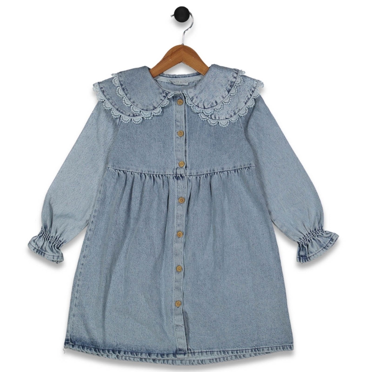 KIZ 7/12 YAŞ ÇİFT YAKALI FİSTOLU KOT ELBİSE