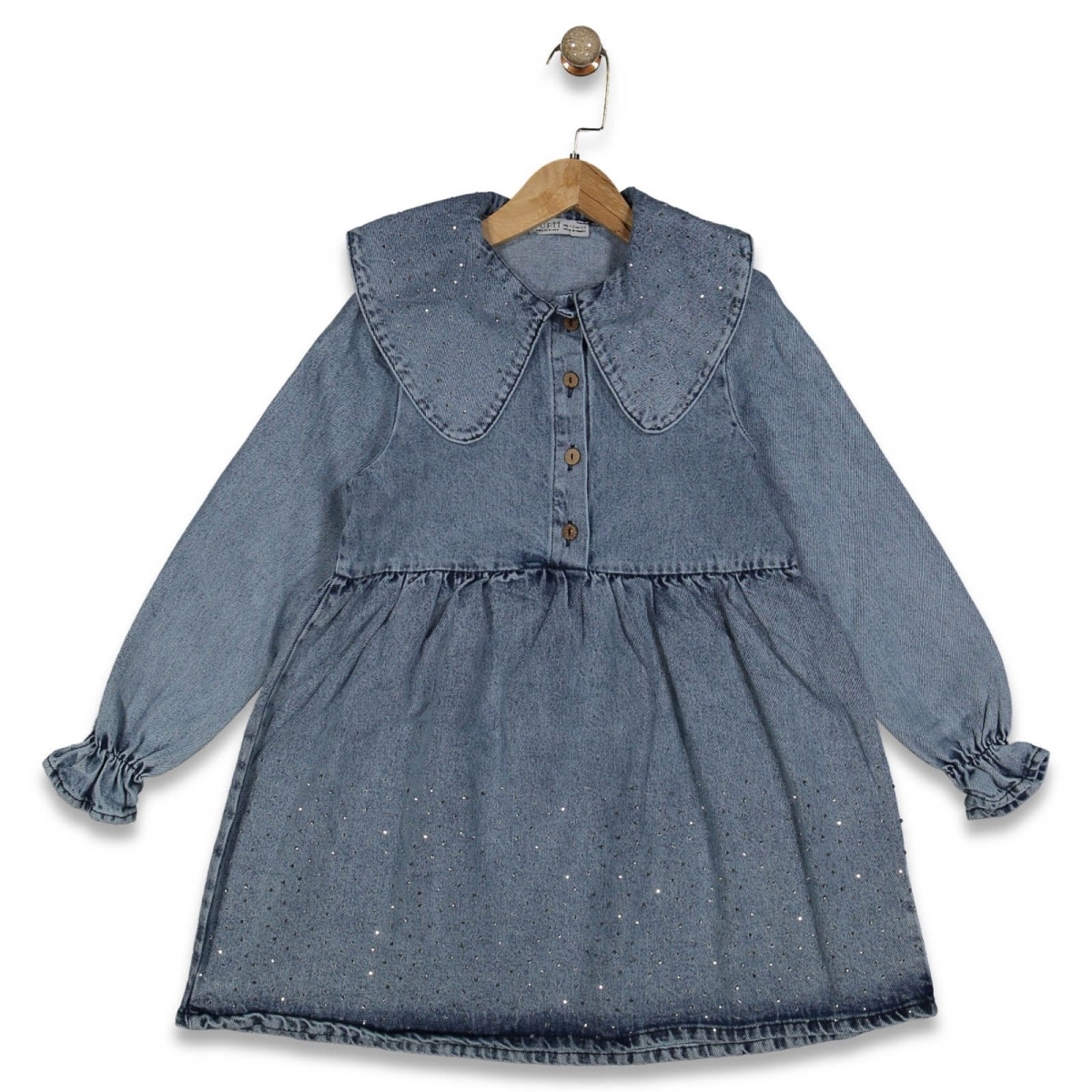 KIZ 7/12 YAŞ TAŞLI YAKALI  KOT ELBİSE