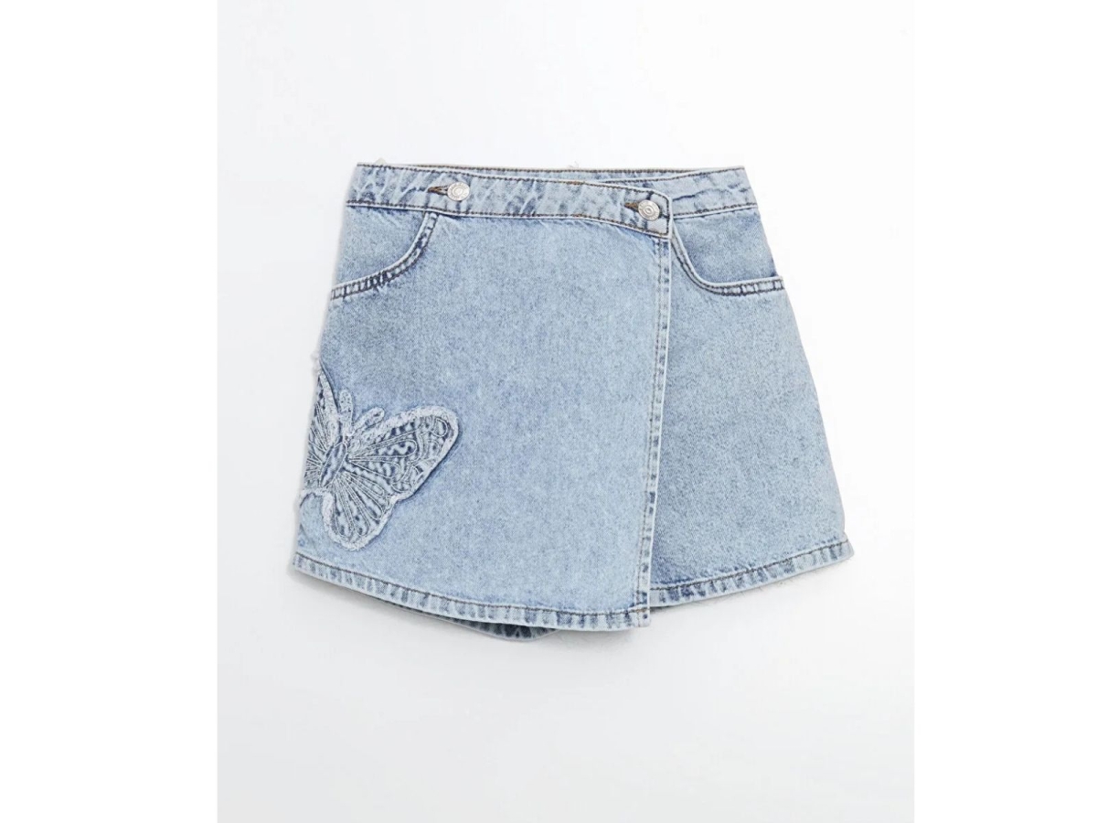 KIZ 7/14 YAŞ KELEBEK NAKIŞLI KOT ŞORT ETEK