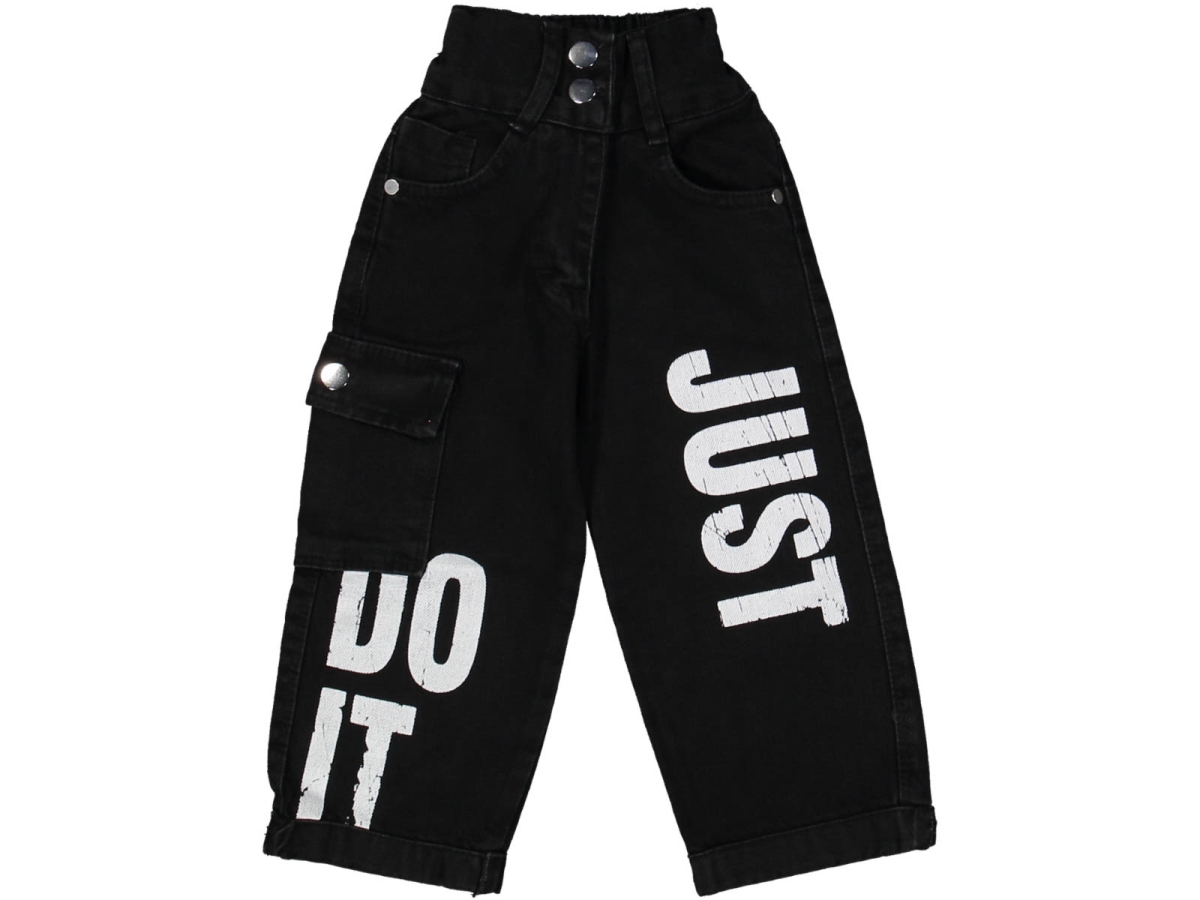 KIZ 8/12 YAŞ JUST YAZILI SİYAH KOT PANTOLON