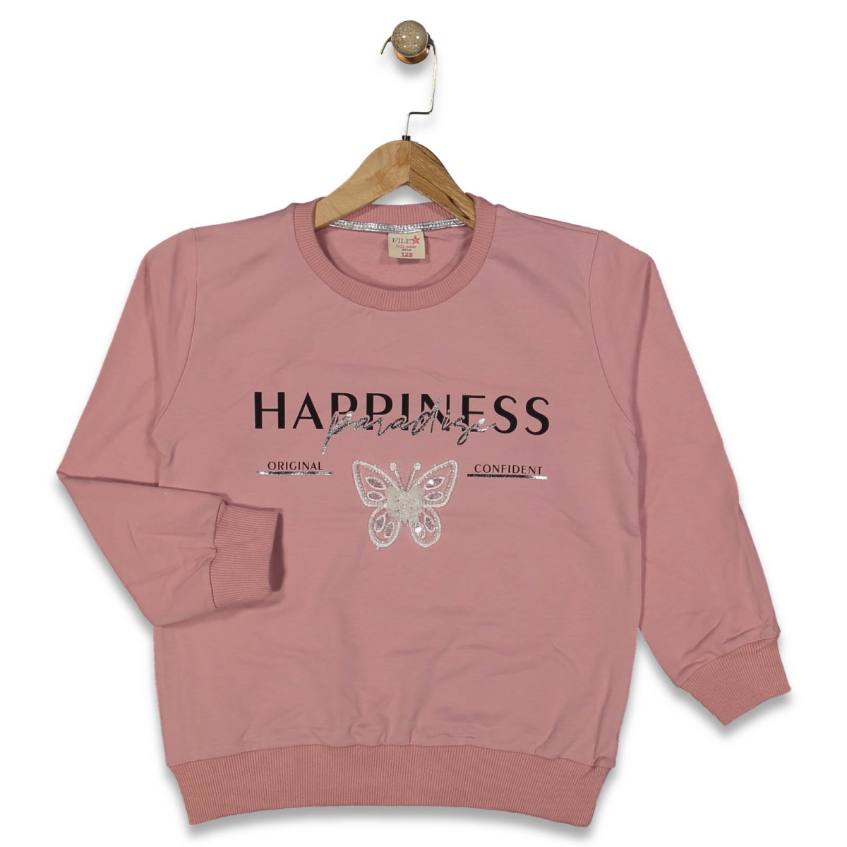 KIZ 8/14 YAŞ HAPPİNESS BASKILI KELEBEKLİ UZUN  KOL