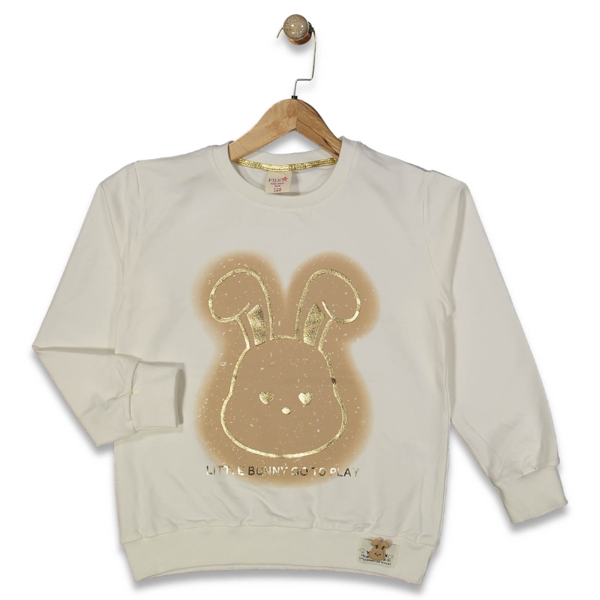 KIZ 8/14 YAŞ VARAKLI TAVŞAN BASKILI UZUN  KOL  TİŞ