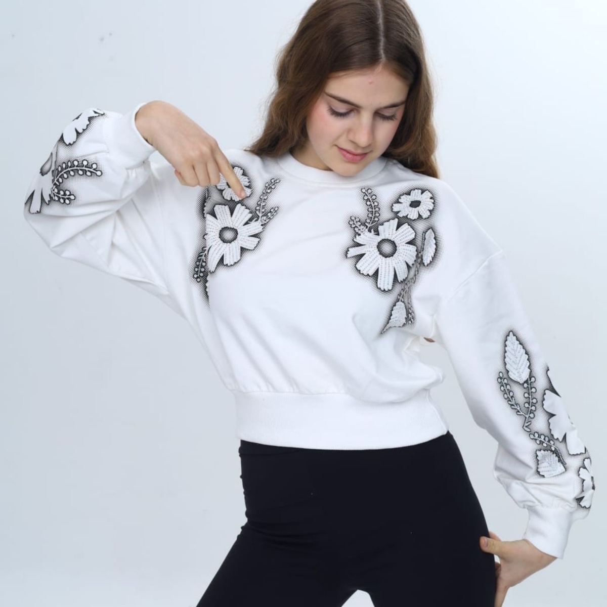 KIZ 8/16 YAŞ 2 İP ÇİÇEKLİ TAŞLI  SWEAT