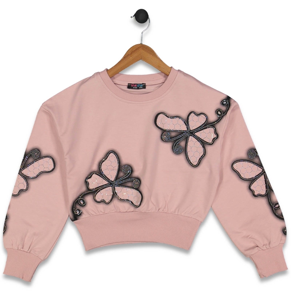 KIZ 8/16 YAŞ 2 İP KELEBEK BASKILI VE TAŞLI SWEAT