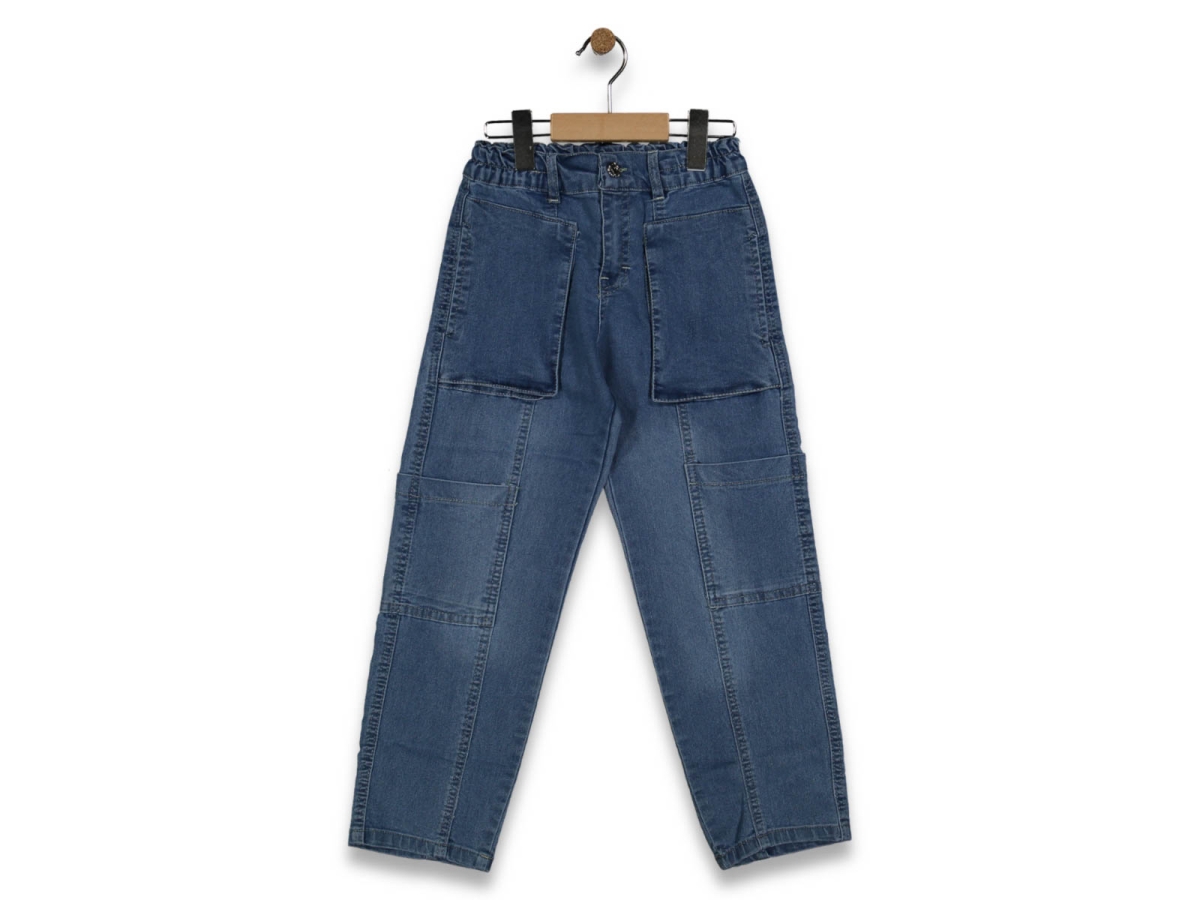 KIZ 9/12 YAŞ BEL LASTİKLİ TORBA CEPLİ KOT PANTALON