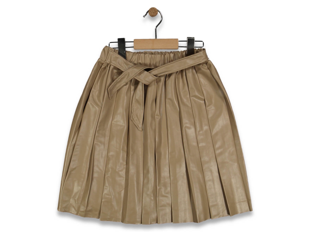 KIZ 9/12 YAŞ DERİ KUŞAKLI PİLİSELİ ETEK