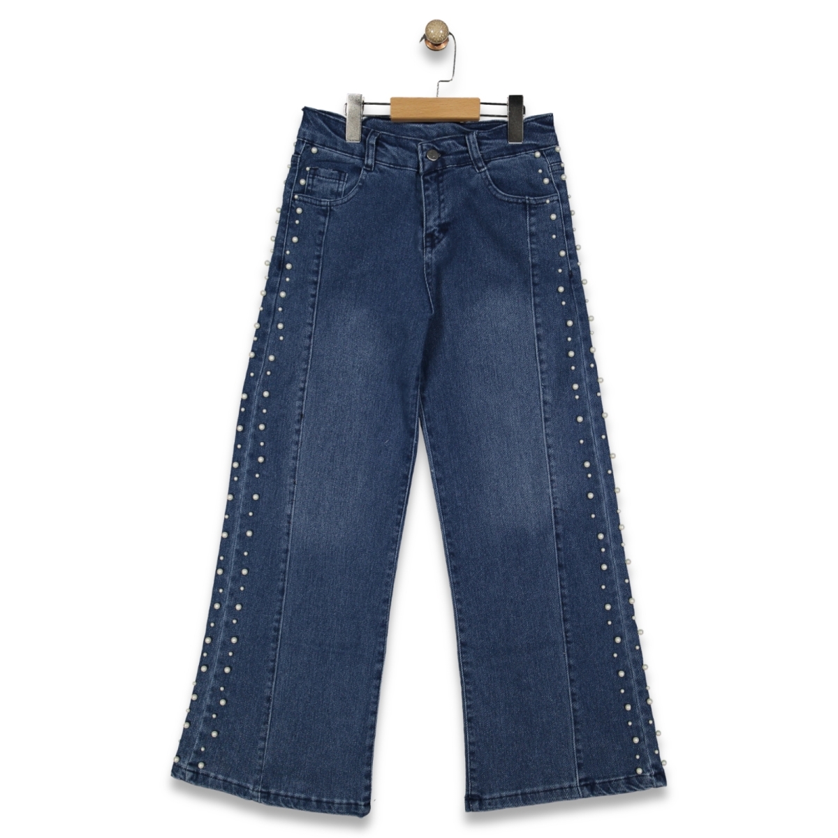 KIZ 9/12 YAŞ  İNCİLİ KOT PANTOLON