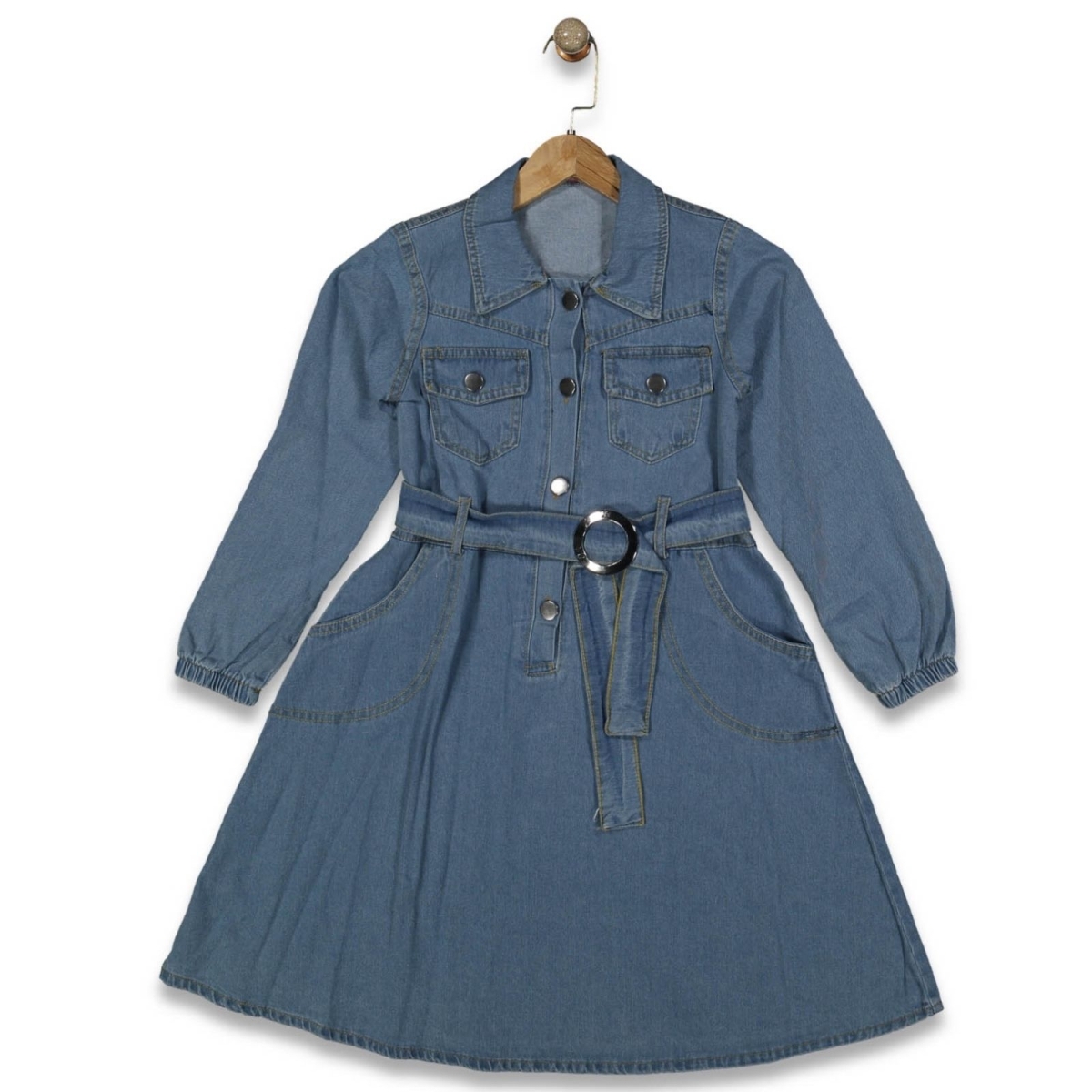 KIZ 9/14 YAŞ  UZUN KOLLU YAKALI KOT ELBİSE