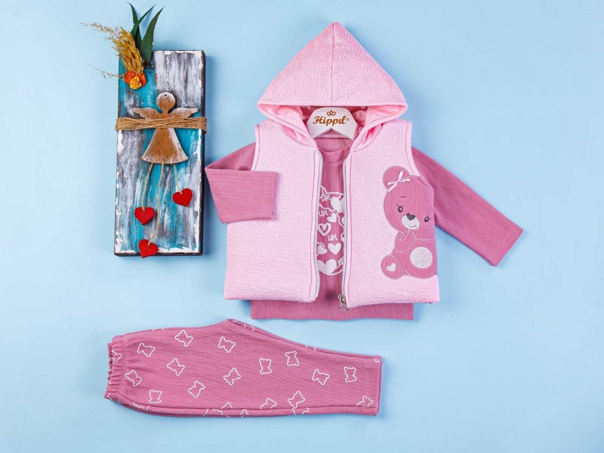 KIZ 9/18 AY AYI NAKIŞ ŞİŞME YELEKLİ 3LÜ TAKIM 