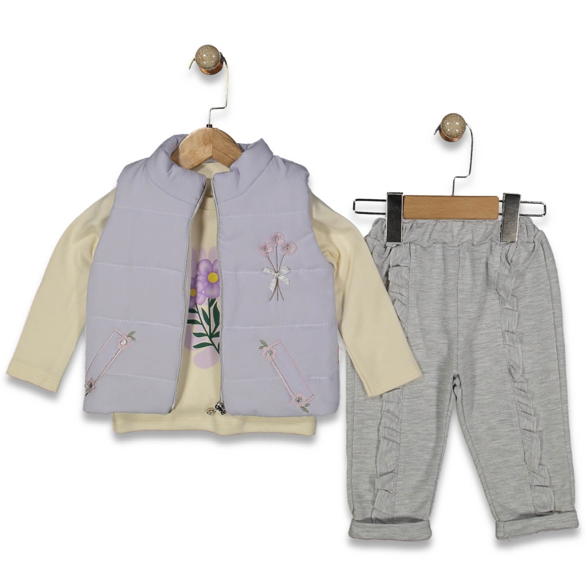 KIZ 9/18 AY ÇİÇELİ ŞİŞME YELEKLİ 3LÜ TAKIM