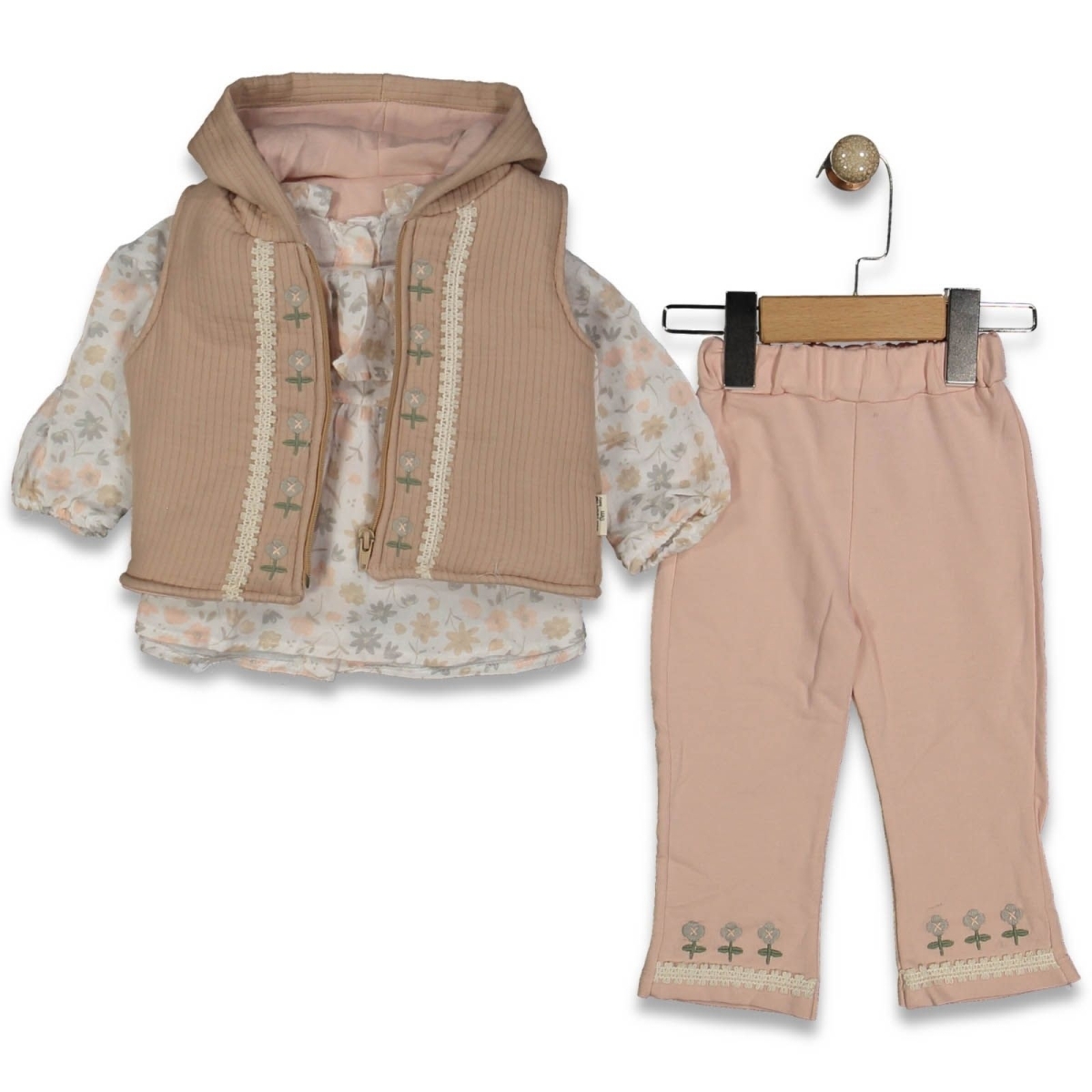 KIZ 9/18 AY FİTİLLİ YELEKLİ DANTELLİ 3 LÜ TAKIM