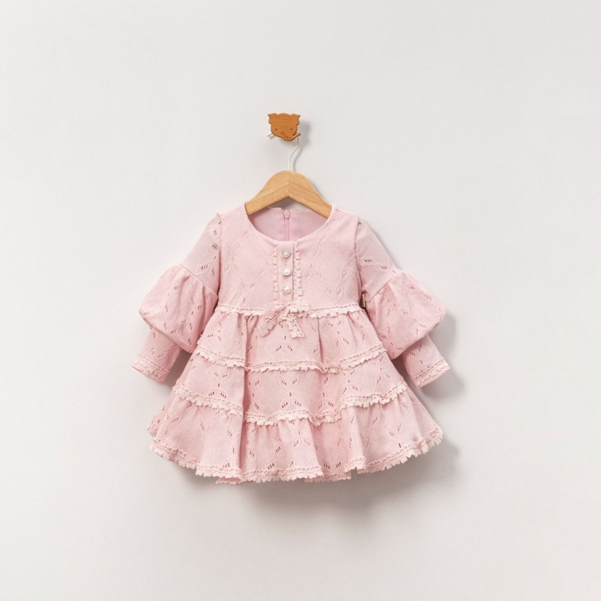 KIZ 9/18 AY ÖNÜ TAŞ DÜĞME DETAYLI KIZ ELBİSE