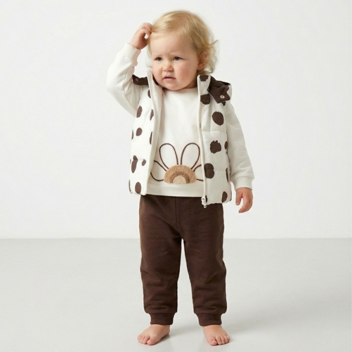 KIZ 9/18 AY PUAN DESENLİ ELYAFLI YELEKLİ 3 LÜ TAKI