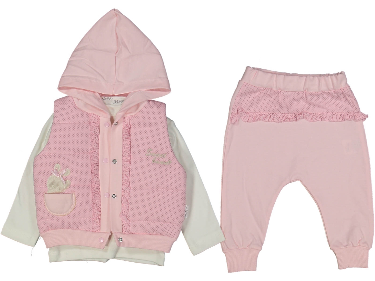 KIZ 9/18 AY TAVŞANLI ŞİŞME YELEKLİ 3LÜ TAKIM 