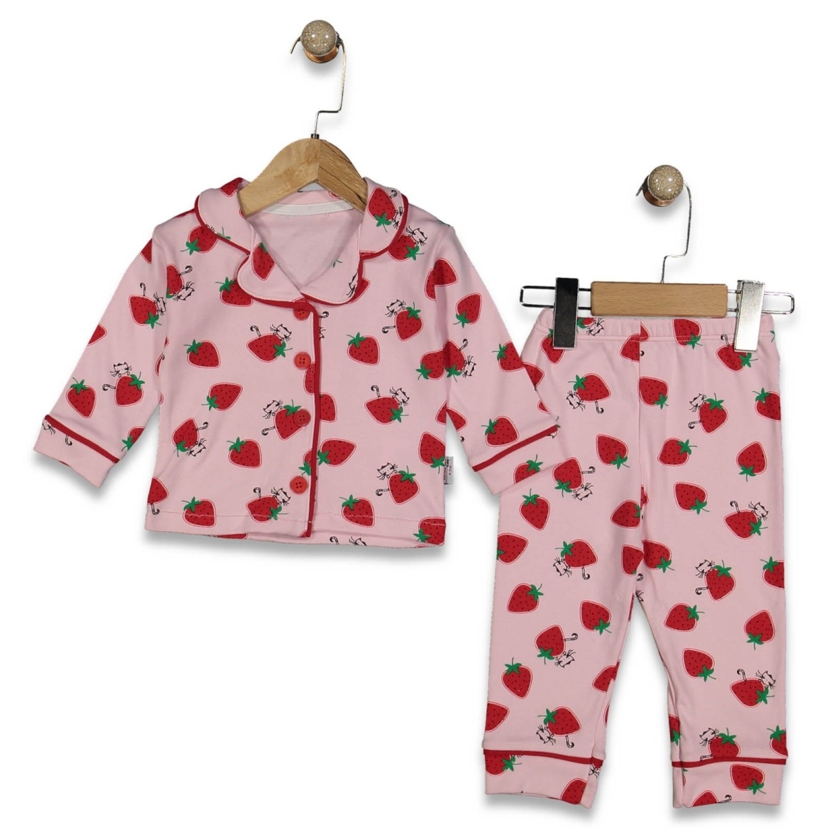 KIZ 9/24 AY ÇİLEK KEDİLİ BASKILI PJAMA TAKIM