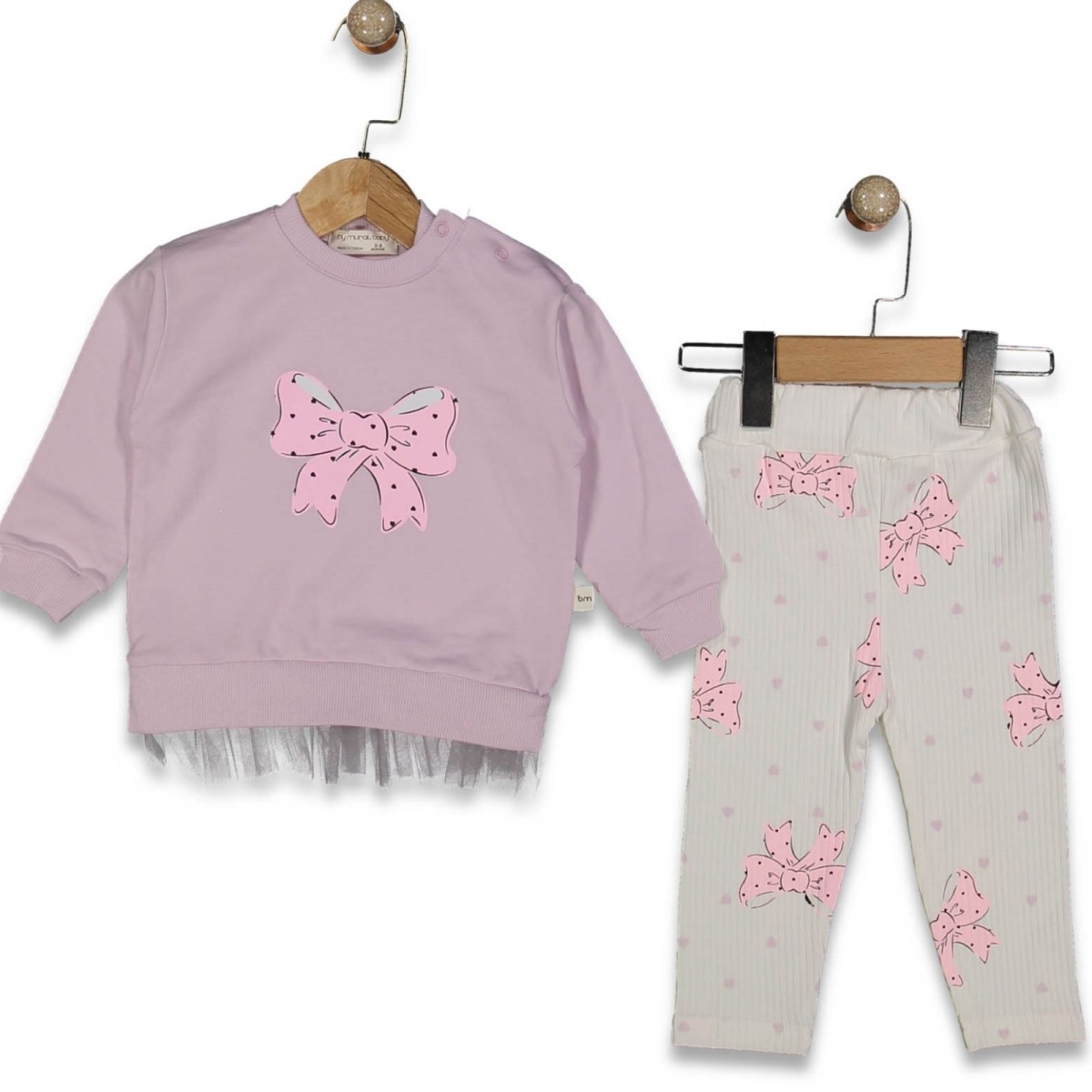 KIZ 9/24 AY FİYONK BASKILI TÜL  DETAYLI 2Lİ TAKIM