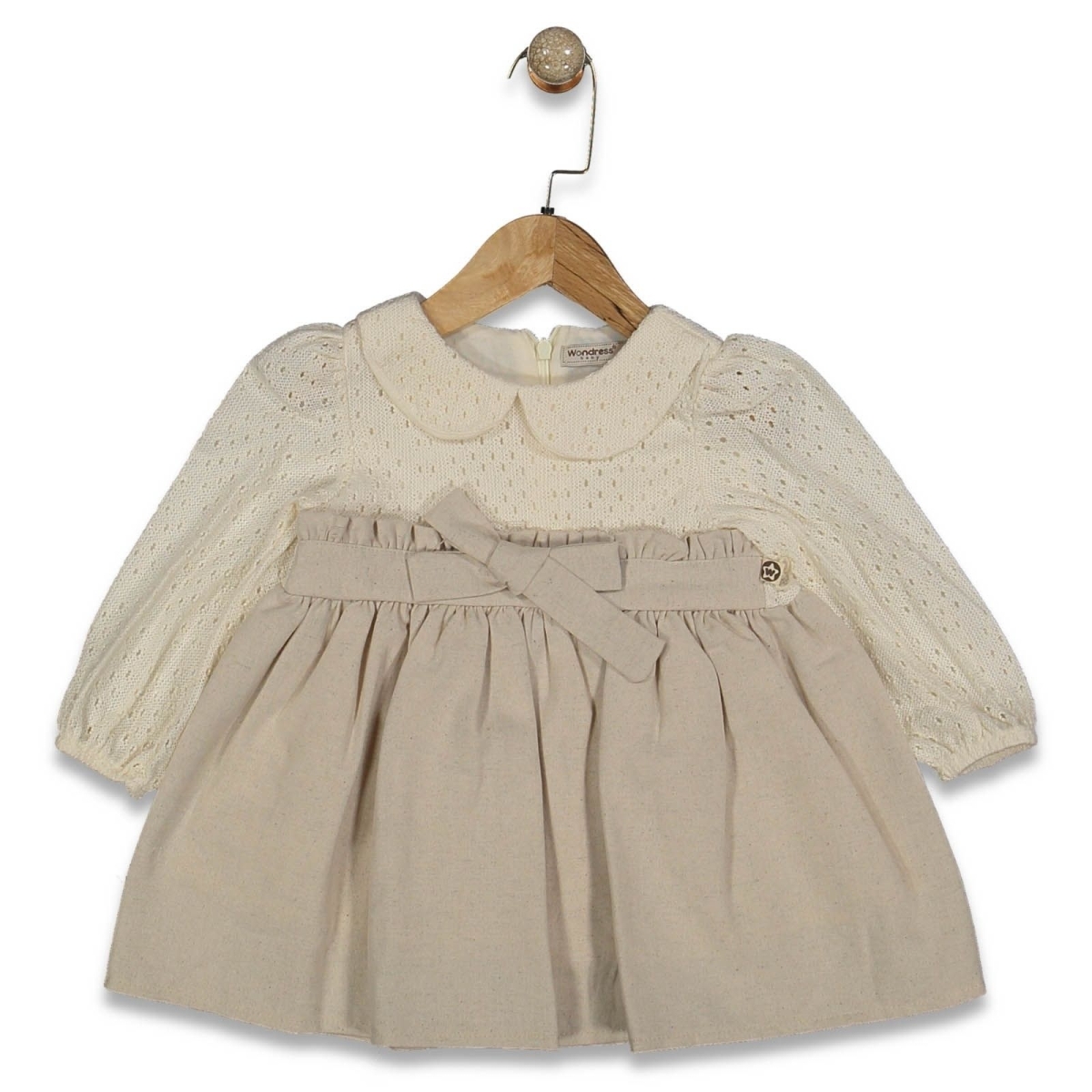 KIZ 9/24 AY FİYONKLU KETEN ELBİSE