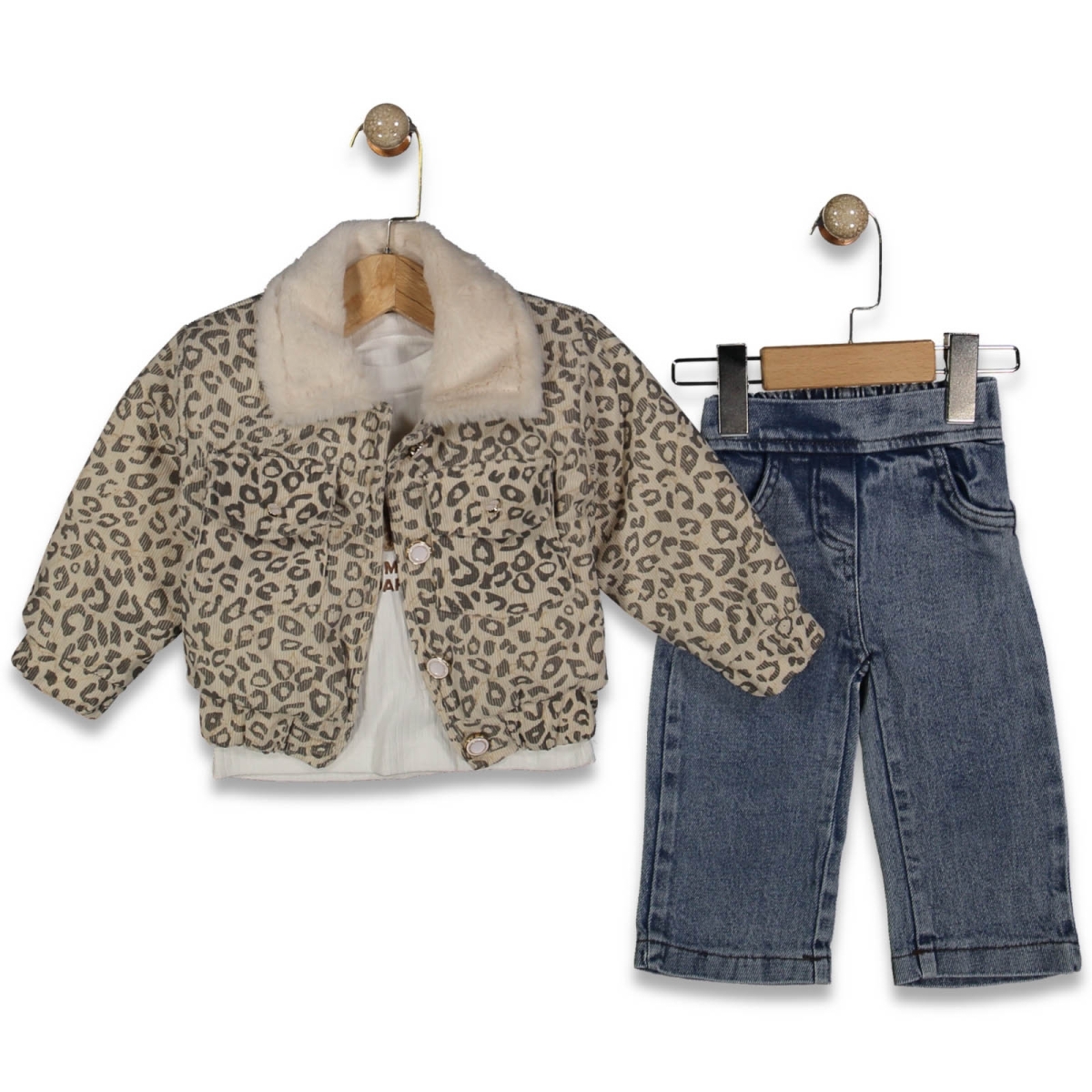 KIZ 9/24 AY KÜRK YAKA LEOPARLI TAKIM