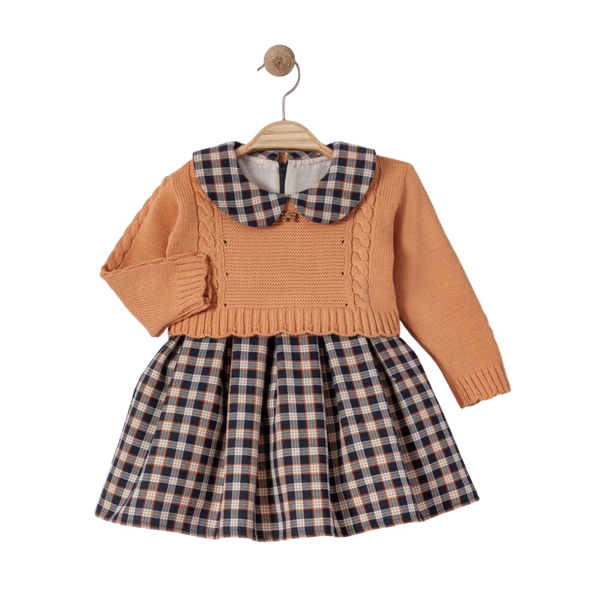 KIZ 9/24 AY TRİKO KAZAKLI EKOSELİ PİLELİ ELBİSE