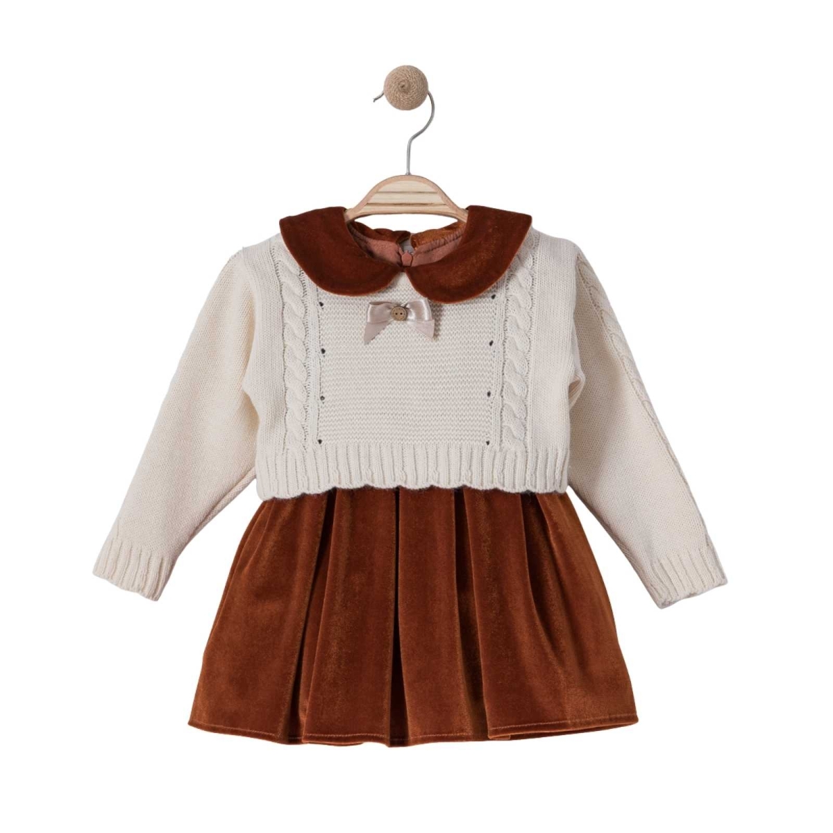 KIZ 9/24 AY TRİKO KAZAKLI YAKALI KADİFE ELBİSE