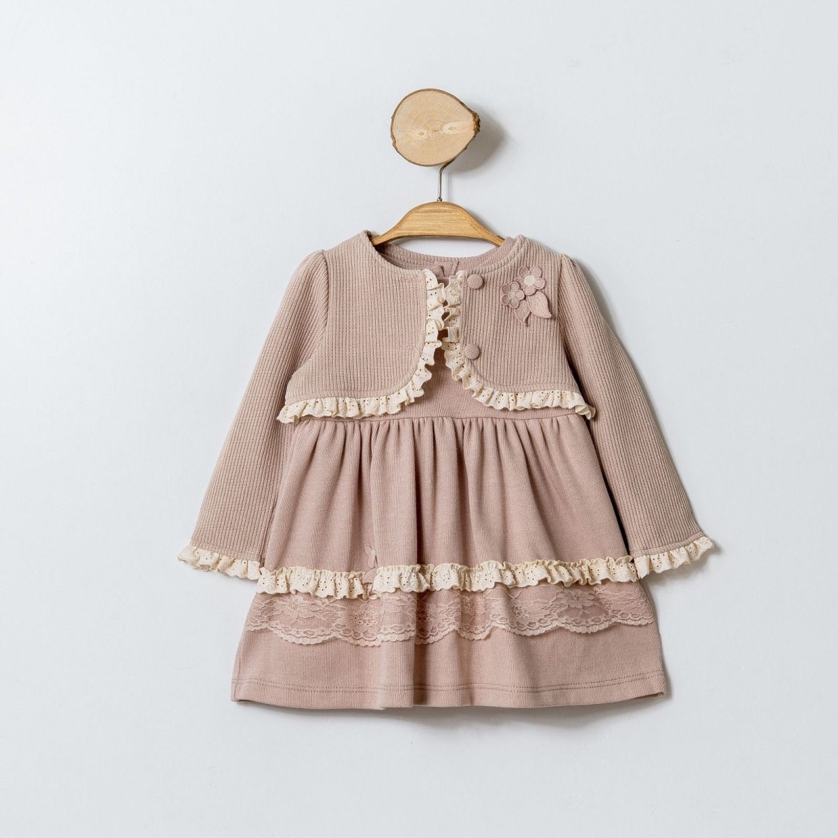 KIZ 9/24 AY TRİKO YELEKLİ GÖGÜS ÇİÇEKLİ ELBİSE