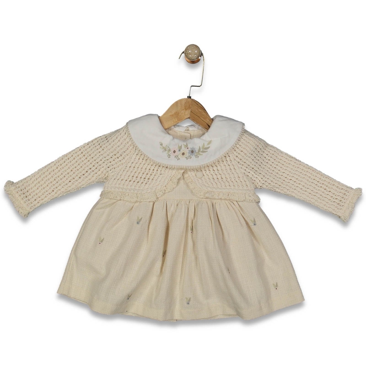 KIZ 9/24 AY YAKA NAKIŞLI TRİKO HIRKALI ELBİSE