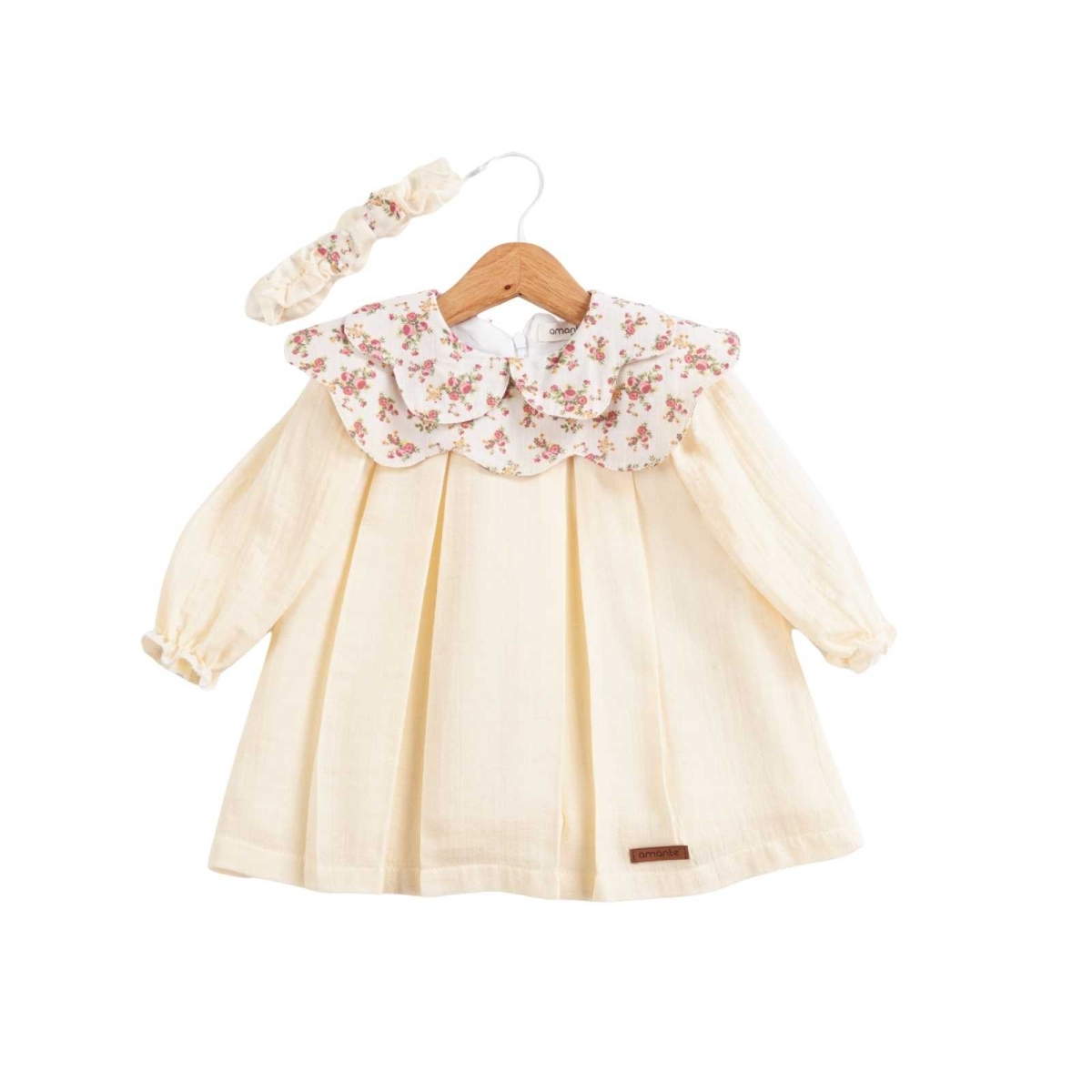 KIZ 9/24 AY YAKASI ÇİÇEKLİ BANDANALI AYLIK ELBİSE