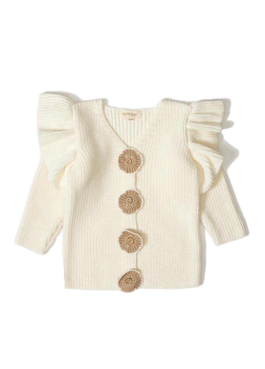 KIZ BEBEK ÇİÇEK DÜĞMELİ ORGANİK PAMUK HIRKA