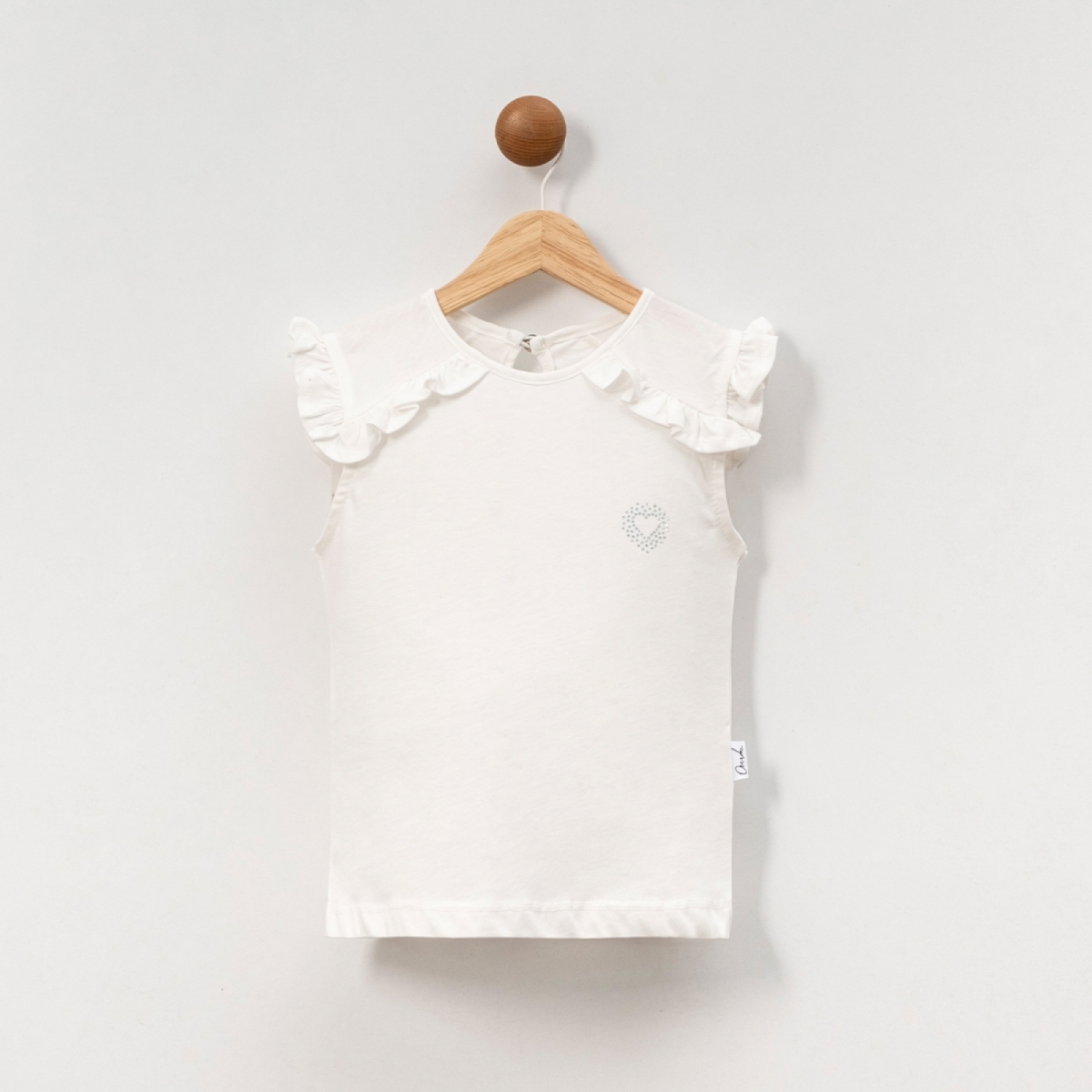 KIZ ÇOCUK 5-8 YAŞ KOLARI FIRFIRLI TAŞ BASKILI TİŞÖRT