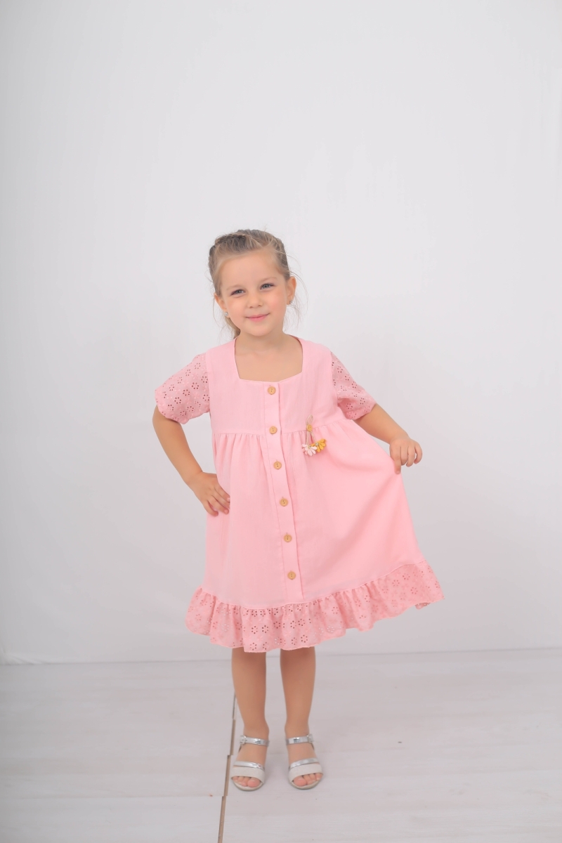 KIZ ÇOCUK VİSKON FİSTO KOLLU ELBİSE