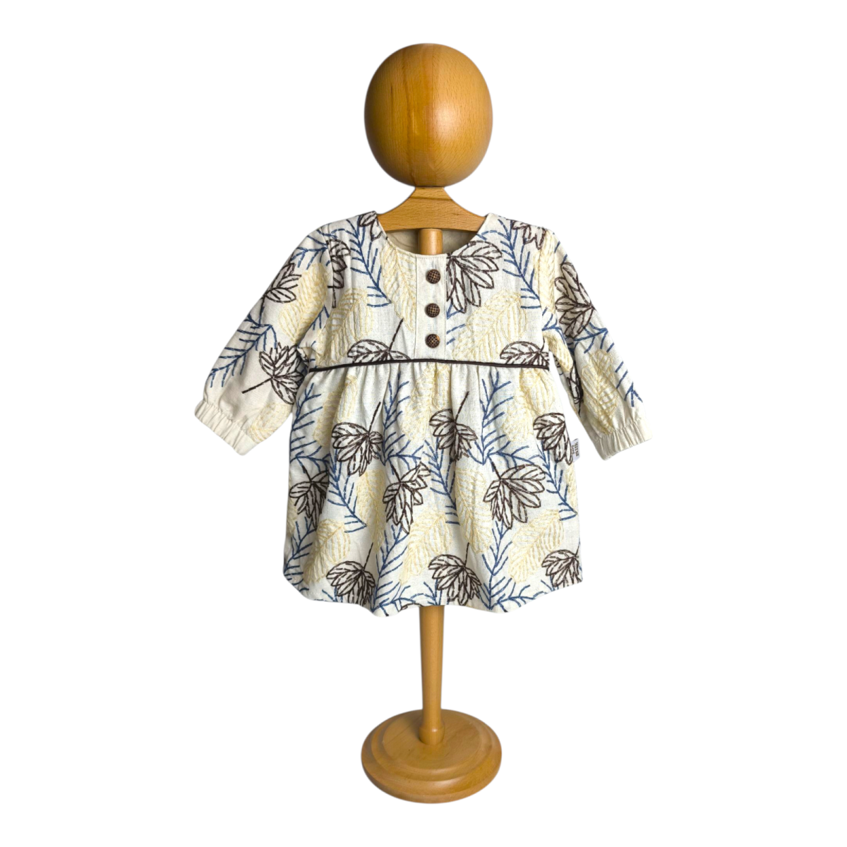 Keten Nakışlı Düğme Detaylı Elbise