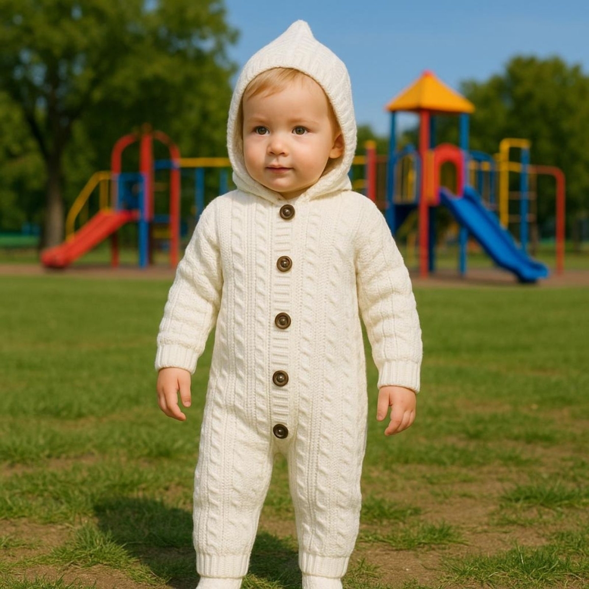 LİTTLELAND BABY 01710-UNISEX 6/12 AY MERDİVEN SAÇ ÖRGÜ KAPŞONLU TULUM