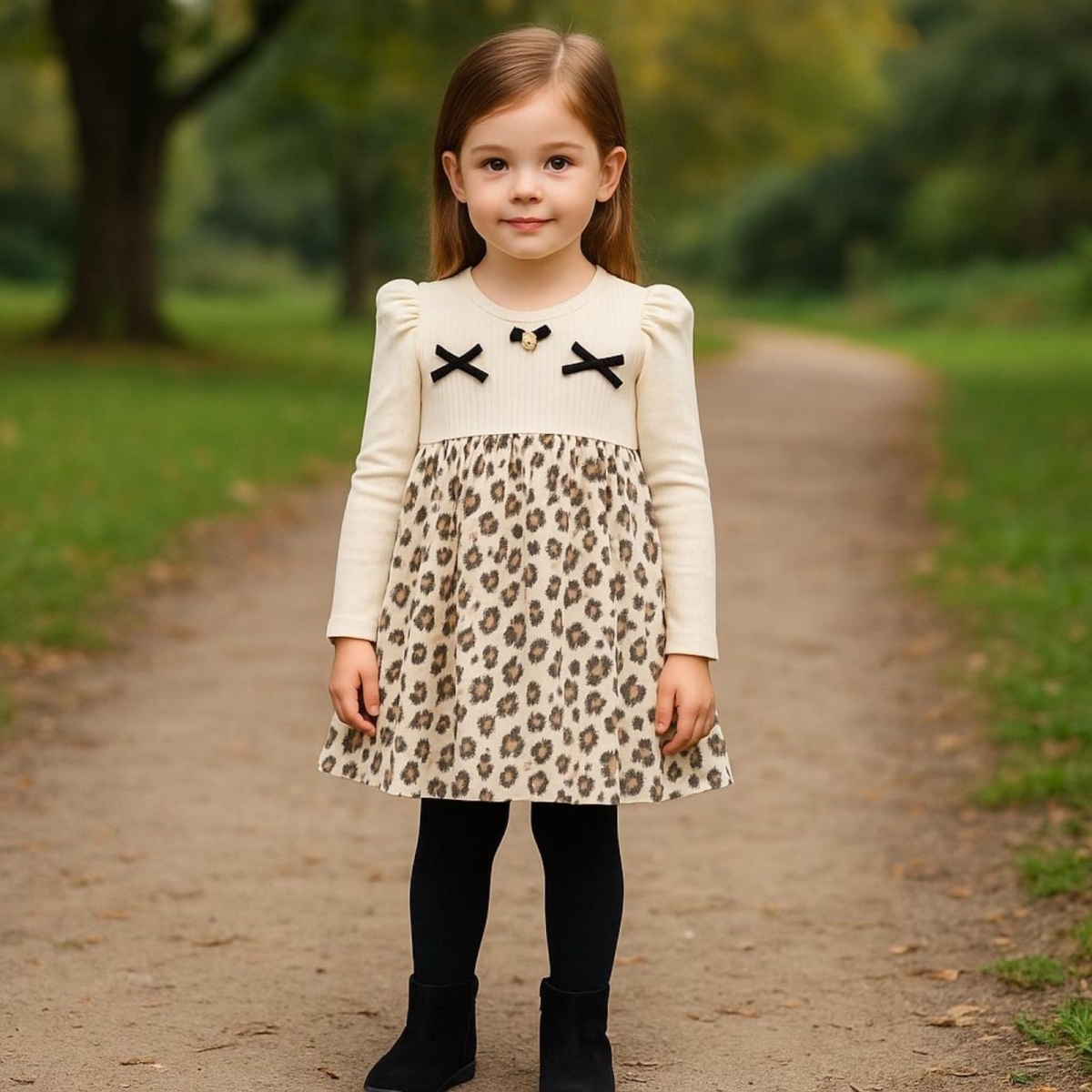 MİNİCAYZEN 5009-KIZ 6/18 AY FİYONKLU LEOPARLI ELBİSE