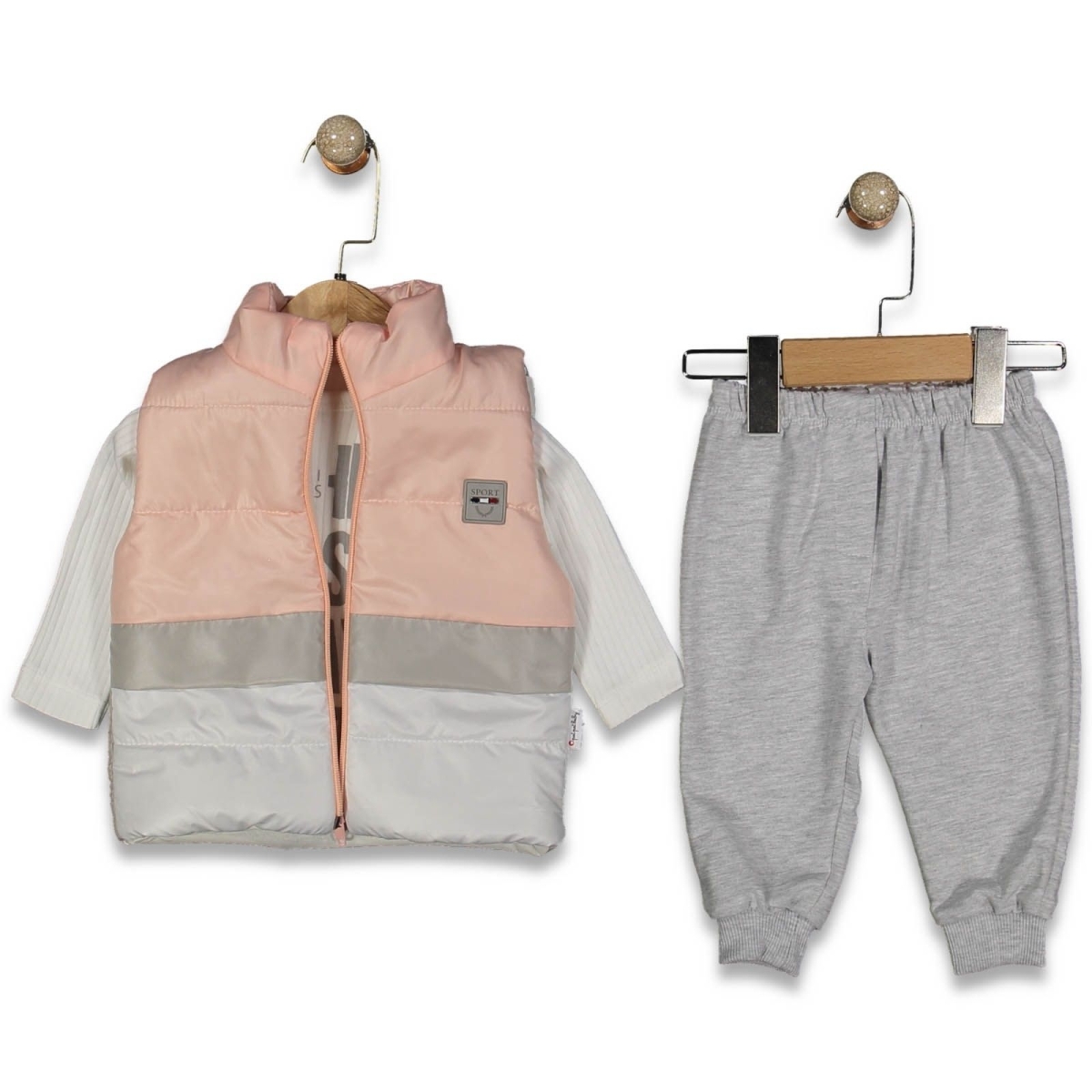 MİRABEL BEBE 4154-KIZ 9/24 AY GARNİLİ YELEKLİ ŞİŞME 3’LÜ TAKIM