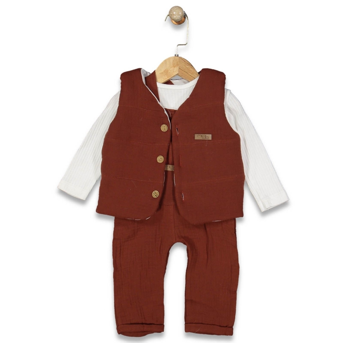 MİRABEL BEBE 5001-ERKEK 9/24 AY MÜSLİN YELEKLİ ŞİŞME 3’LÜ TAKIM