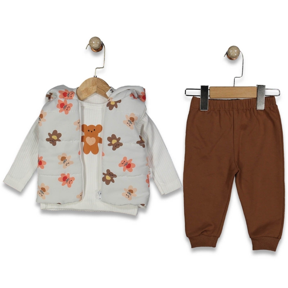 MİRABEL BEBE 5003-UNISEX 9/24 AY AYILI KULAKLI YELEKLİ ŞİŞME 3’LÜ TA