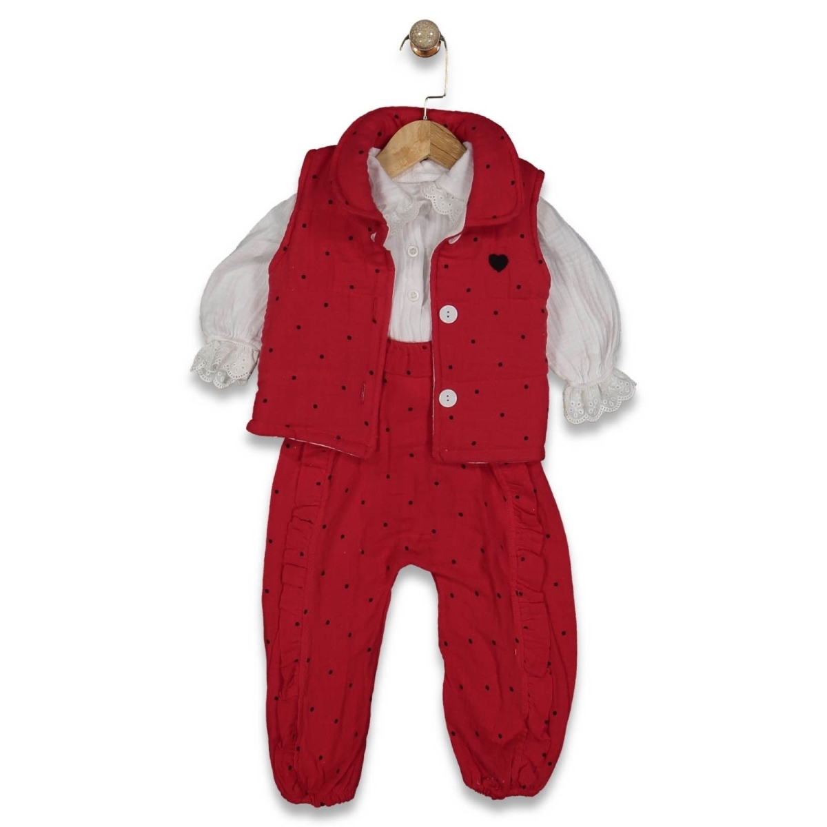 MİRABEL BEBE 5004-KIZ 9/24 AY MÜSLİN GÖMLEKLİ YELEKLİ ŞİŞME 3’LÜ TAK