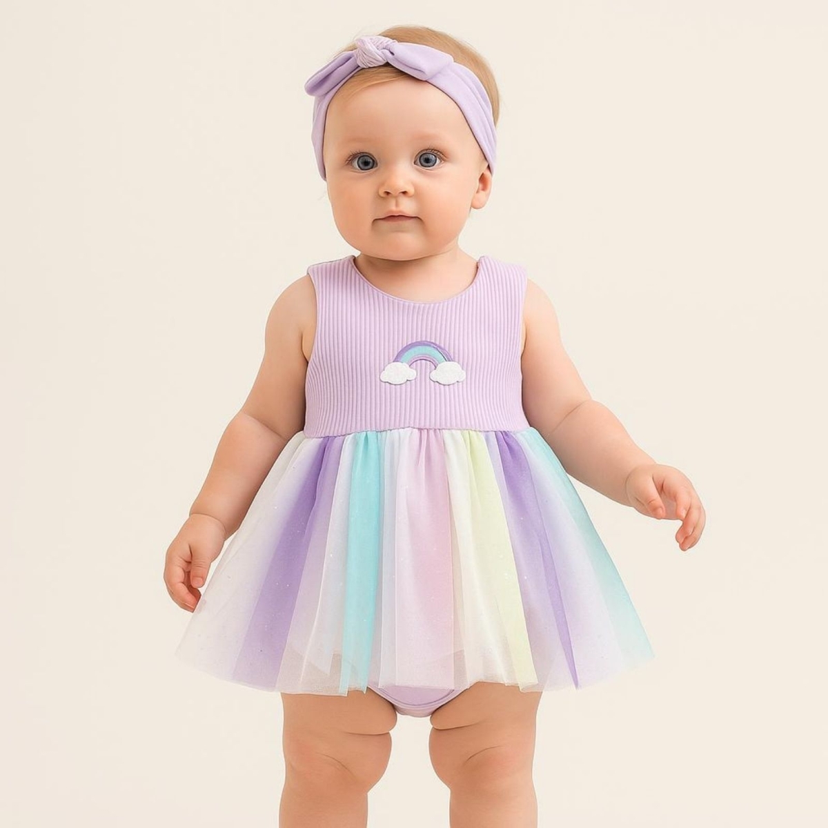 NAYİNOM 0502-KIZ 6/18 AY GÖKKUŞAĞI SİMLİ TÜTÜLÜ ELBİSE BADİ